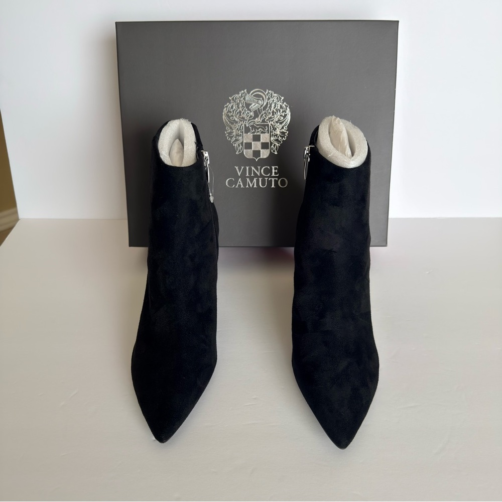 Vince Camuto Black Leather Suede Heeled Boots 9M - Picture 3 of 6